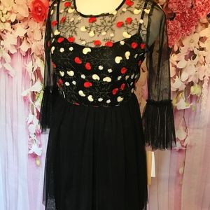 Takara Floral-Embroidered Mesh Dress